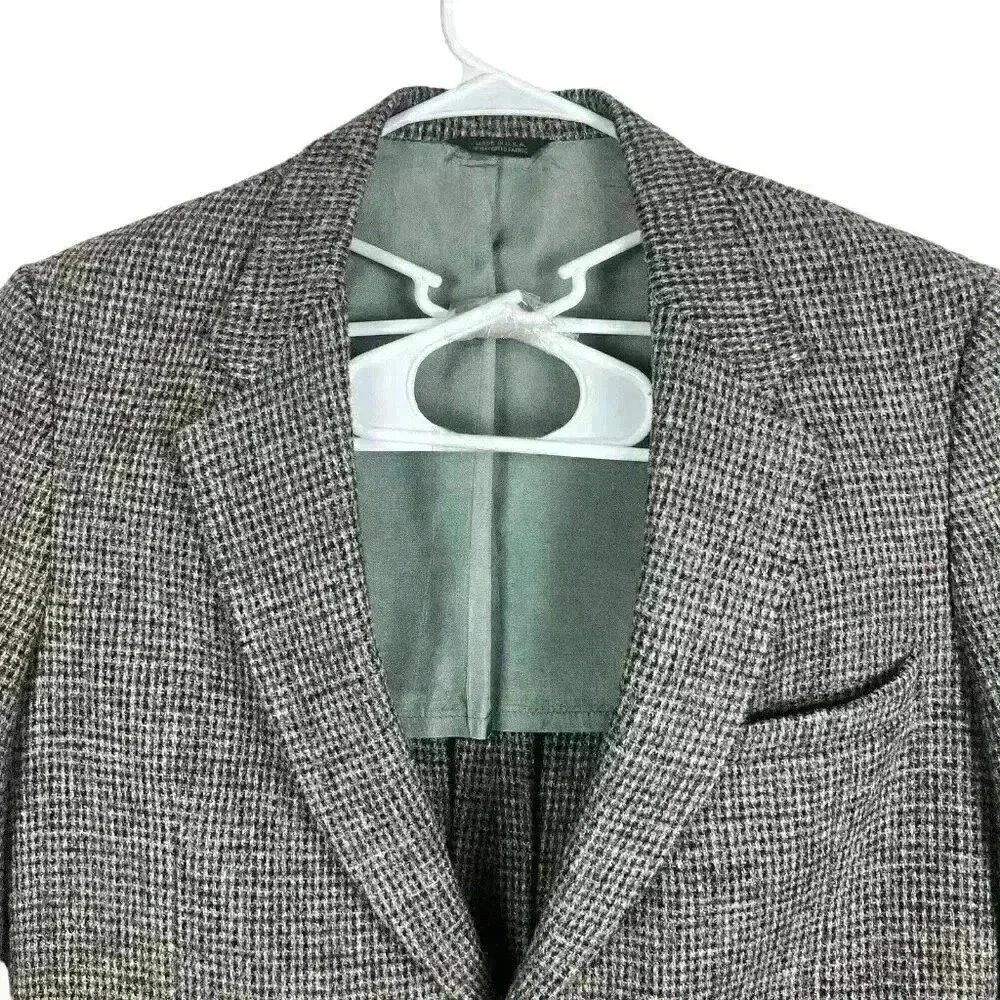Vintage 44R‎ Classic Harris Tweed 100% Wool Gray Blazer Sport Coat Jacket USA